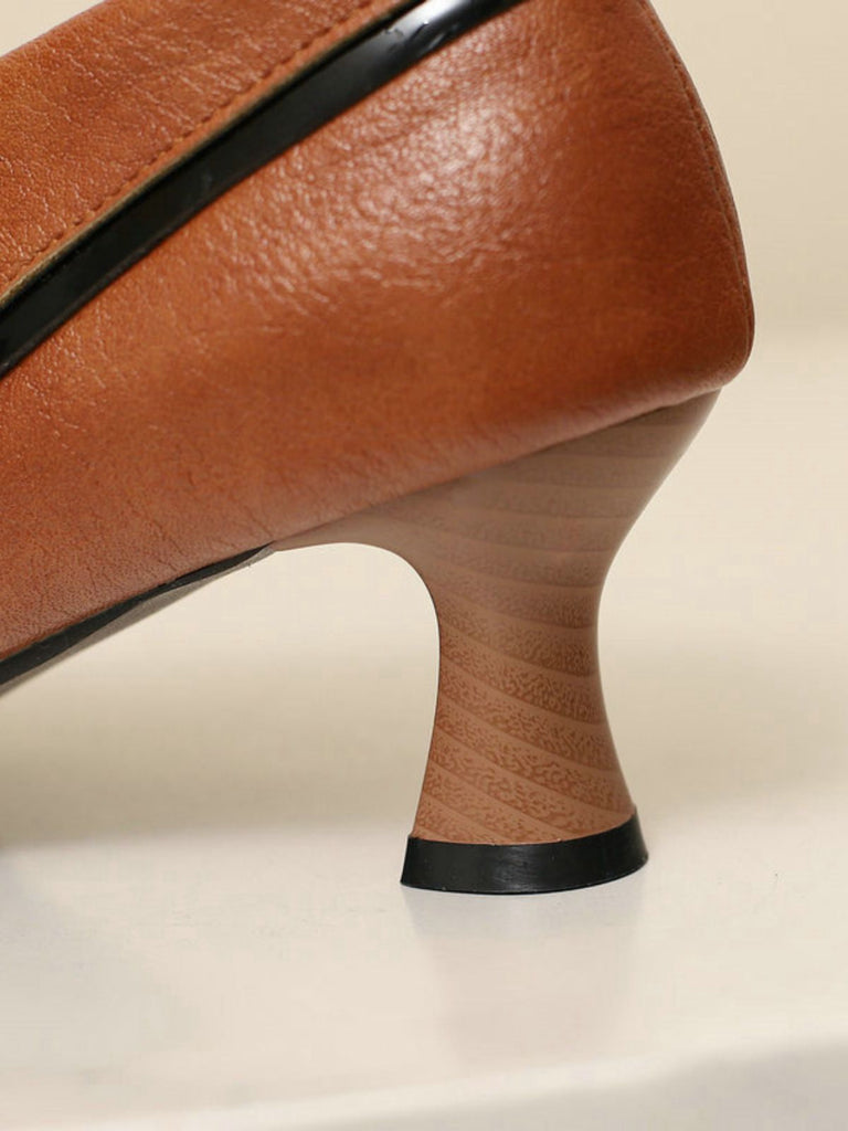 Retro Bogen PU Rundspitze Blockabsatz Schuhe