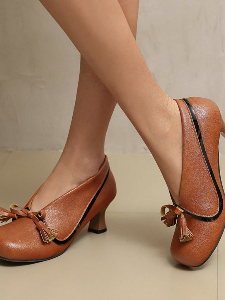 Retro Bogen PU Rundspitze Blockabsatz Schuhe