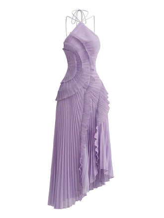 1930er Neckholder Rüschen Plissiertes Maxikleid mit Schlitz