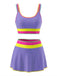 Lila 3PCS 1950er Kontrast Zickzack Besatz Tankini Set & Cover-Up