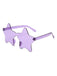 Eine trendige, sternförmige, randlose Sonnenbrille mit violett getönten Gläsern und transparentem Gestell.