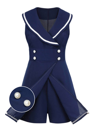 Marineblau 1950er Matrosen-Kragen Romper-with-detail