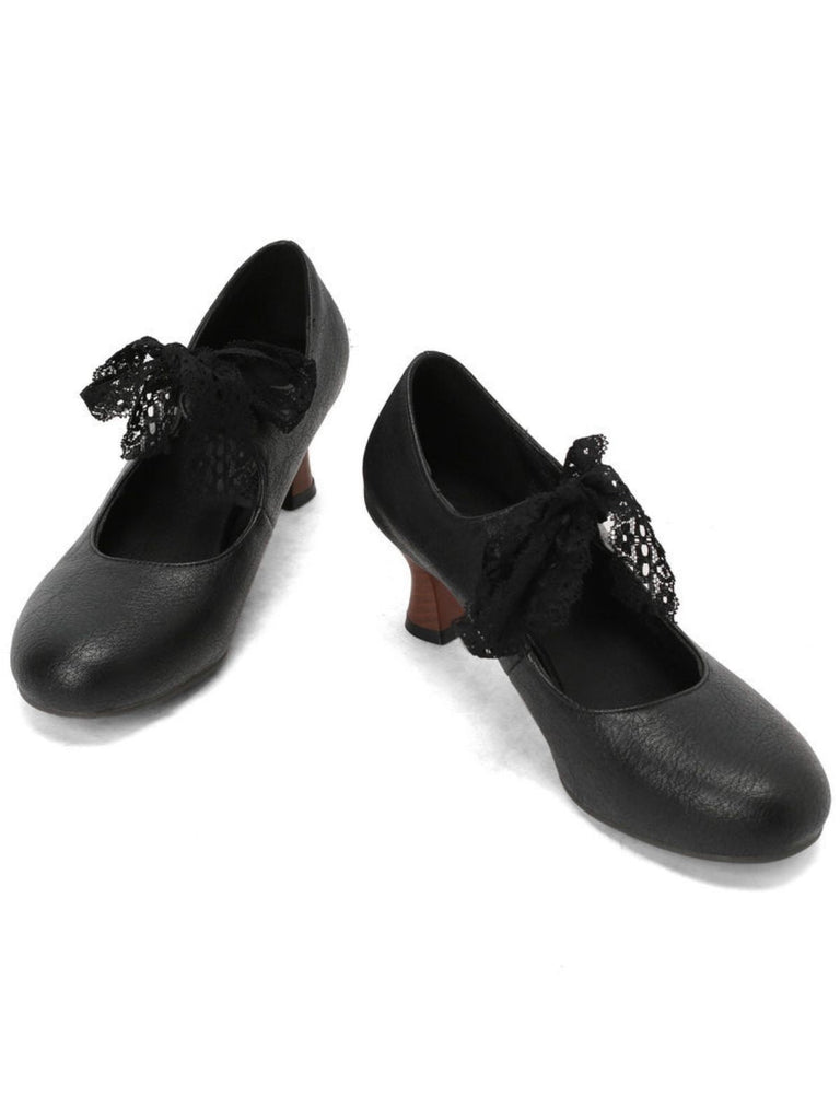 Retro Stage Vintage-Mary-Jane-Pumps mit zarter Spitzenschleife für elegante Anlässe.