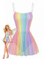 [Vorverkauf] Buntes 40er Badekleid mit Regenbogenstreifen