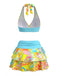 Mehrfarbig 80er Bikini-Set & Shorts mit Neckholder und Print