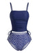 Marineblaues 50er Tankini-Set mit Blumen und Kordelzug-Taille