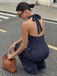 Marineblauer 50er Jumpsuit mit Neckholder und Streifen