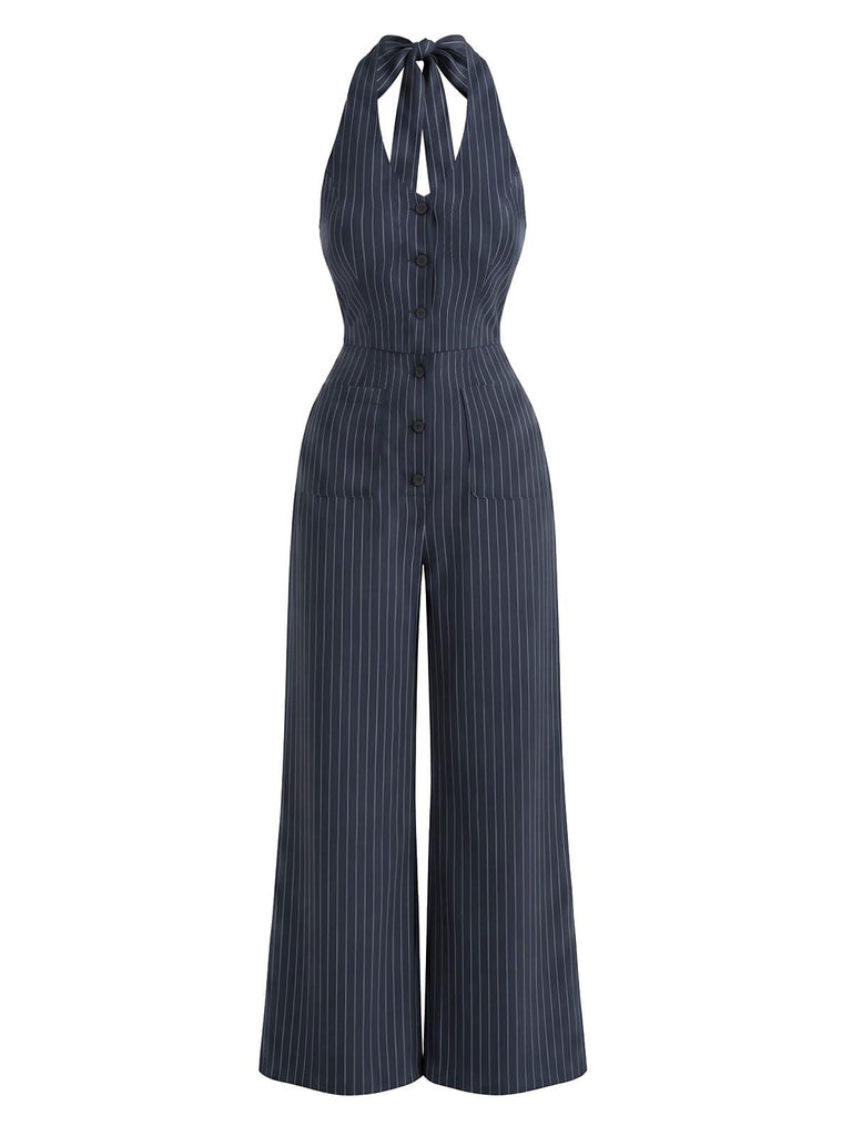 Marineblauer 50er Jumpsuit mit Neckholder und Streifen