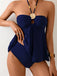 Marineblauer 80er Badeanzug mit Metallic und Verschönert