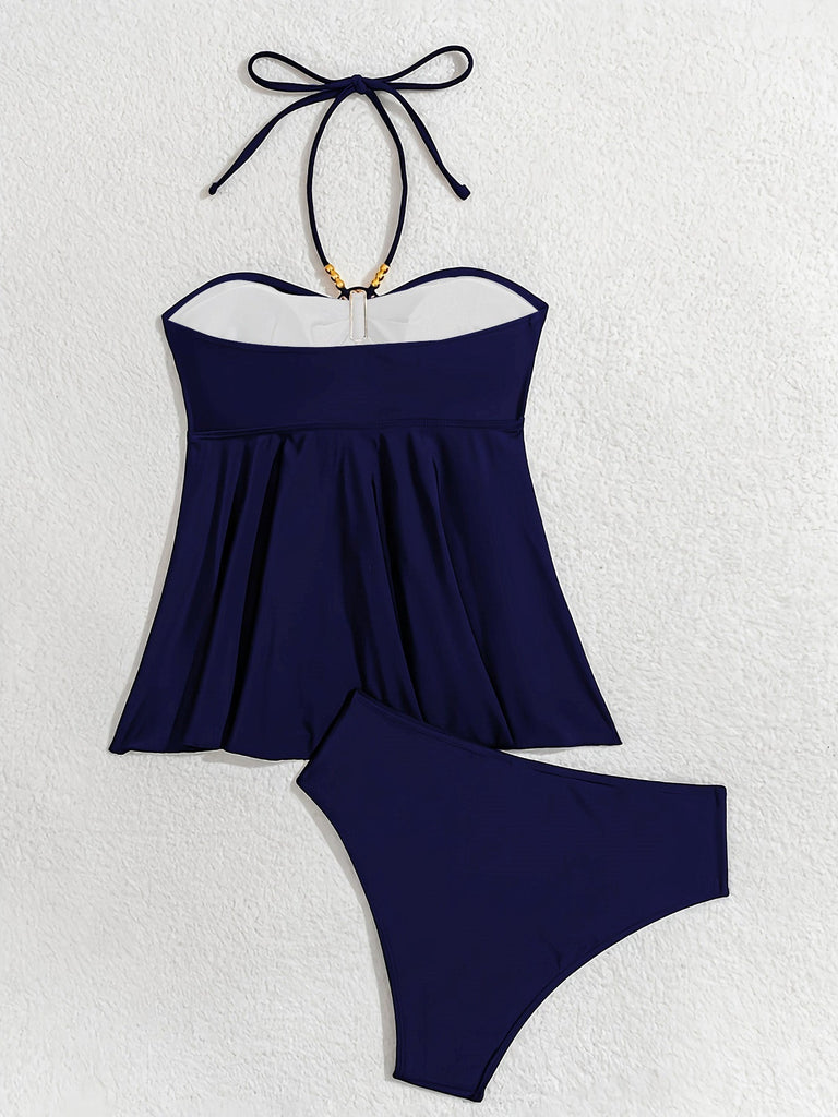 Marineblauer 80er Badeanzug mit Metallic und Verschönert