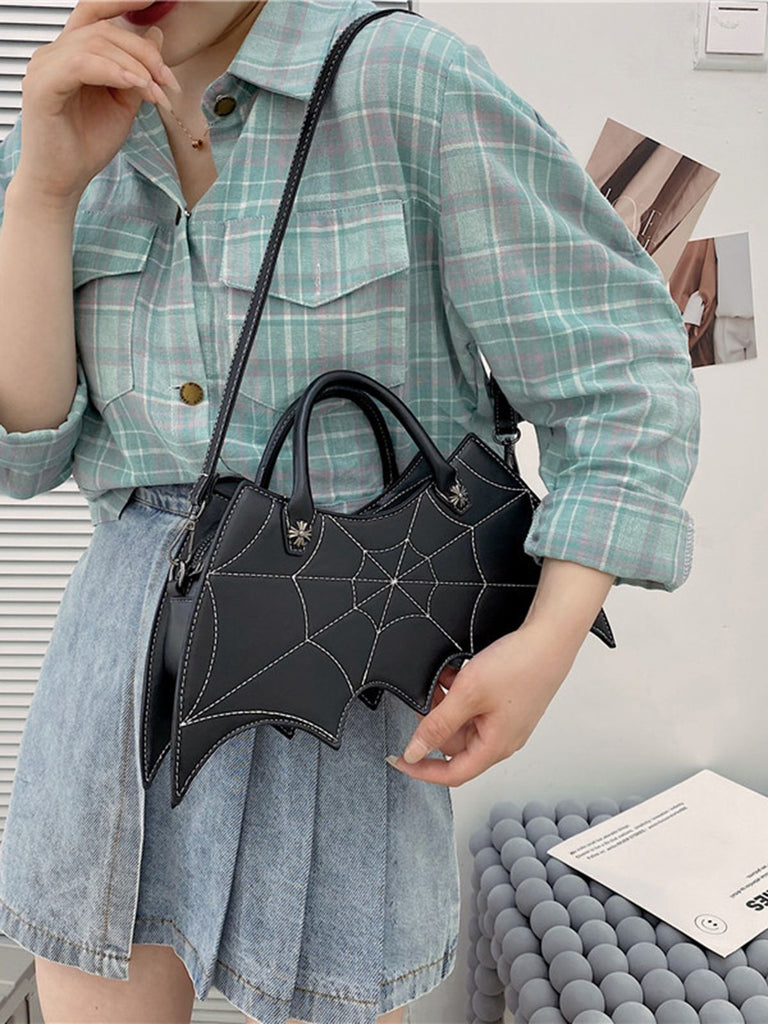 Retro Schwarz Halloween Fledermausform Spinnennetz Handtasche