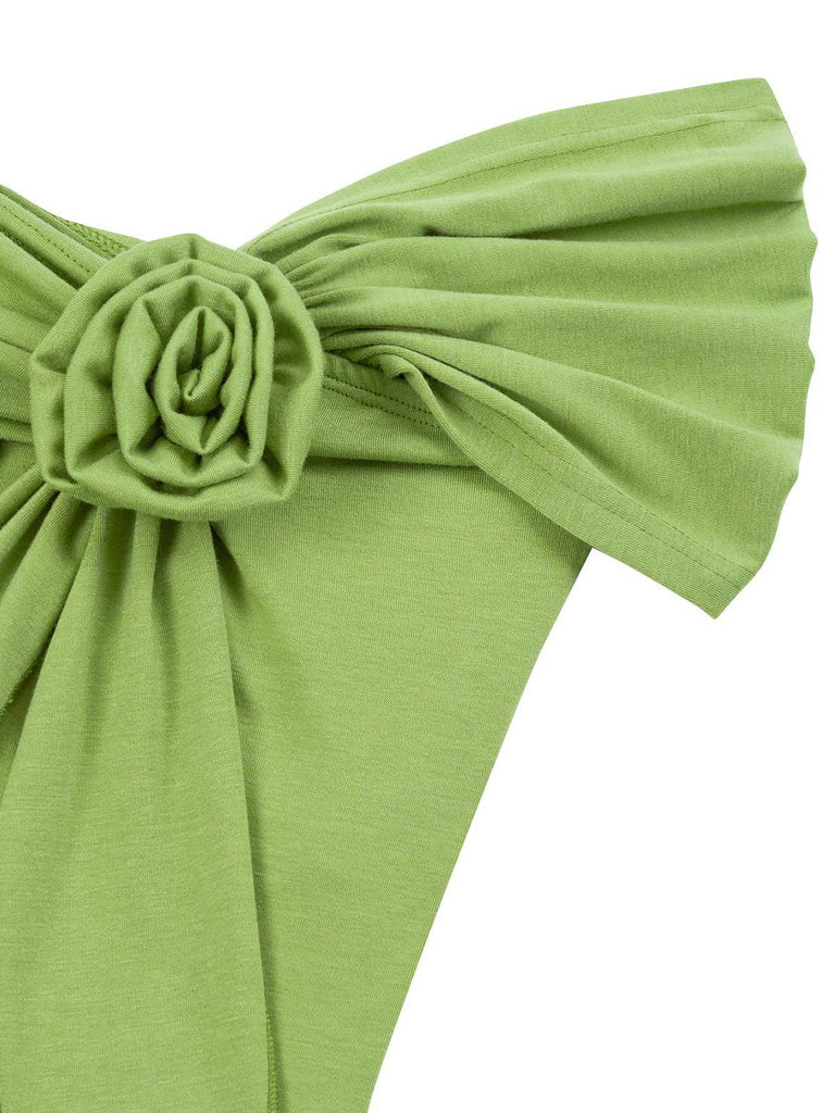 1960er Schulterfrei 3D-Rose Solide Top