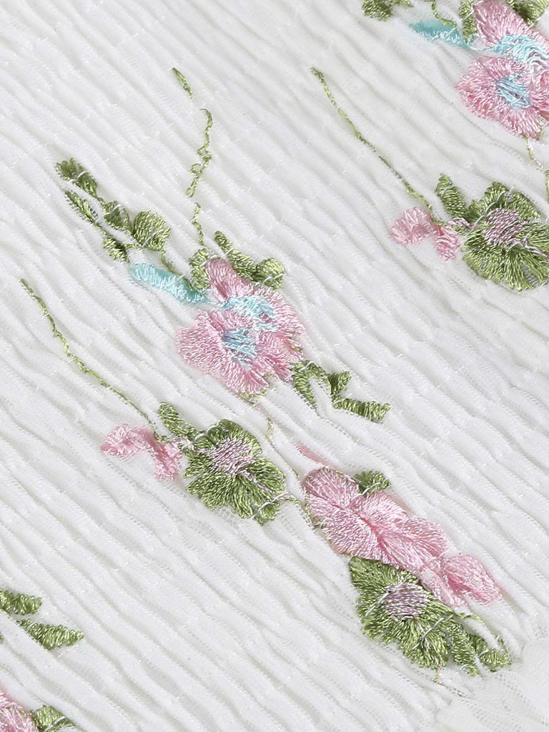 1950er Stickerei Blumen Netz Puffärmel Kleid