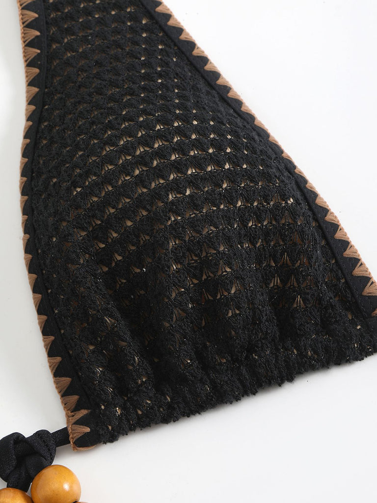 Schwarz 1960er Gestrickt Beaded Bikini Set