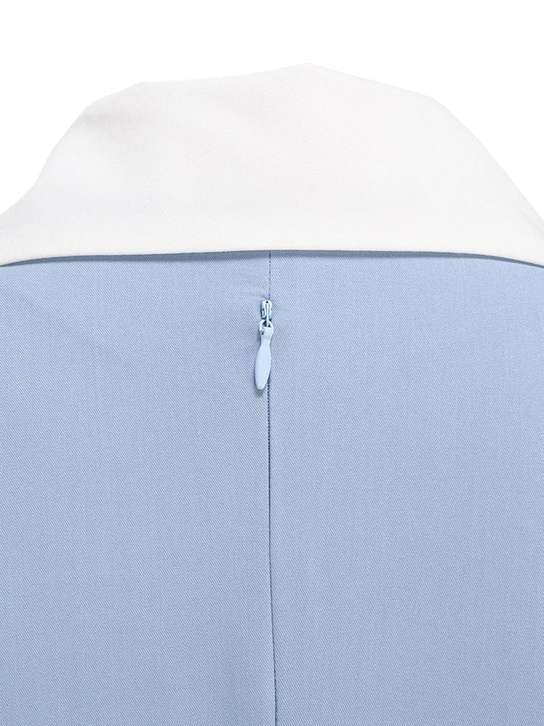 1950er Gekerbter Kragen Farbblock Swing Kleid