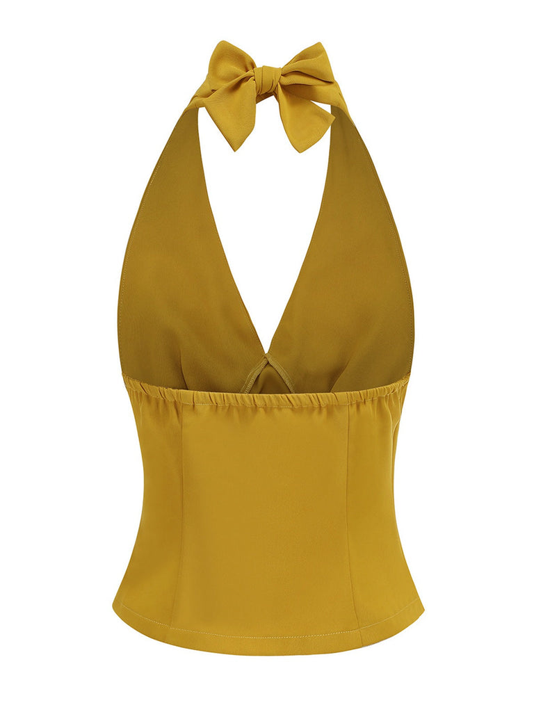 1950er Solide Ärmellos Halter Ruched Top