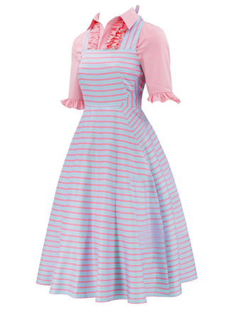 2PCS 1960er Glinda Wicked Solide Bluse & Unregelmäßige Streifen Kleid