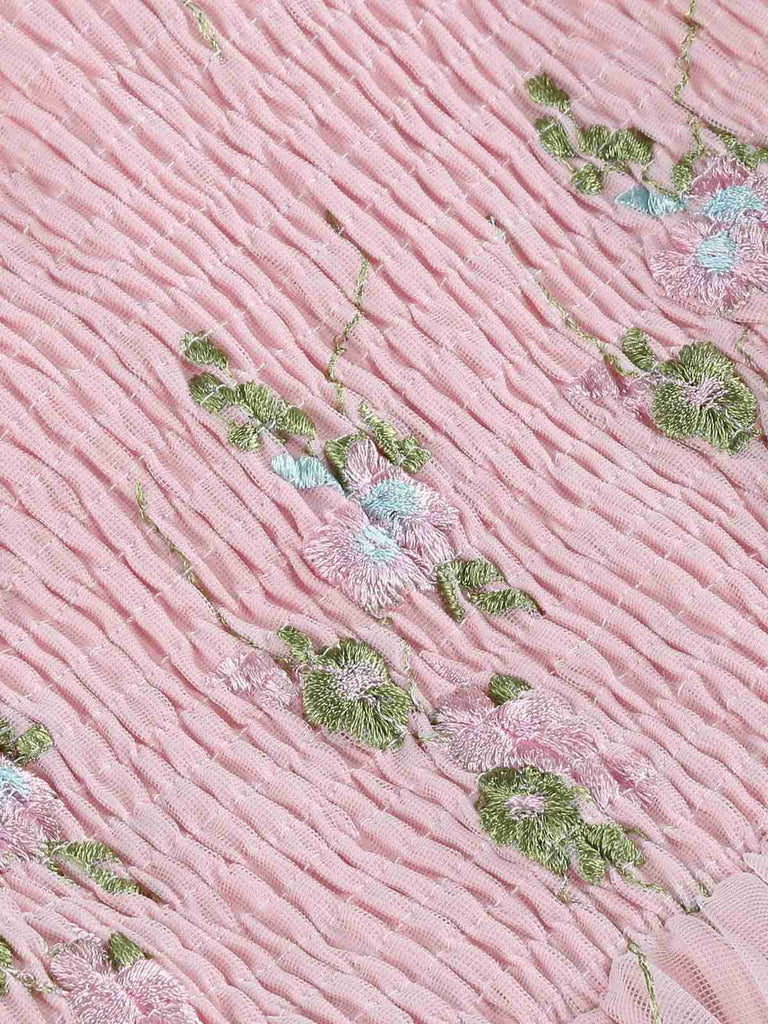 1950er Stickerei Blumen Netz Puffärmel Kleid