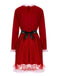 Rot 1960er Samt Masche Patchwork Gürtel Kleid