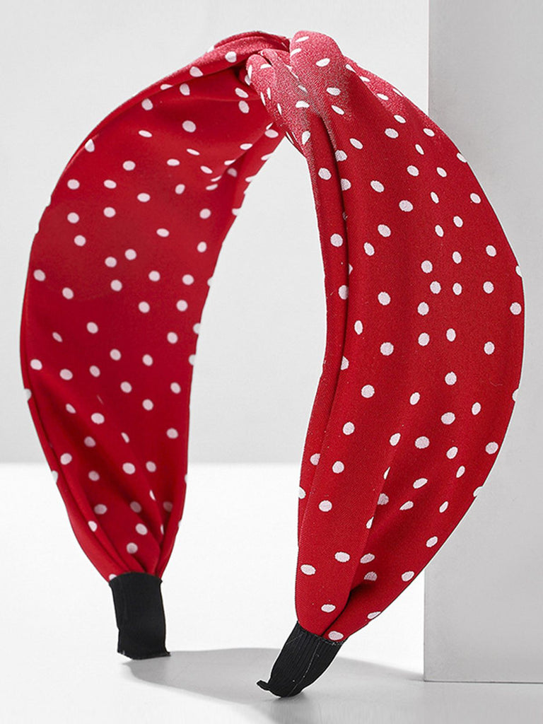 Rot Stoff Breiter Krempe Polka Dots Kreuzstirnband