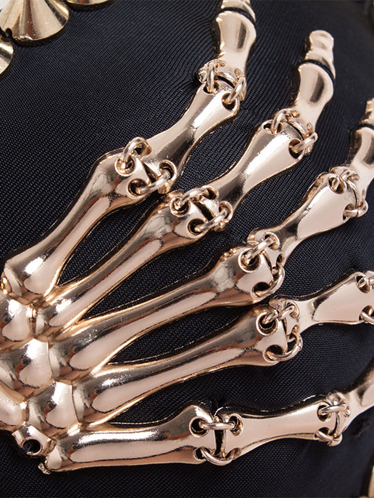 [Vorverkauf] Schwarz 1960er Gothic Skeleton Finger Niet Schwermetall Top