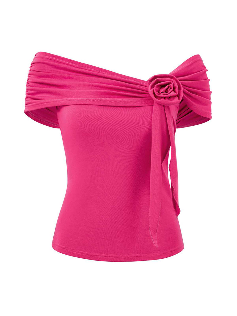 1960er Schulterfrei 3D-Rose Solide Top