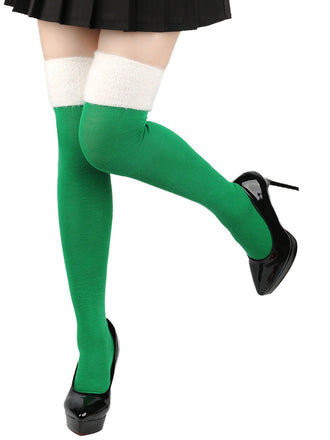 Grün Weihnachten Kontrast Oberschenkelhohe Socken
