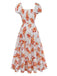 Orange 40er Kleid mit Puffärmel und Blumen