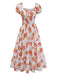 Orange 40er Kleid mit Puffärmel und Blumen