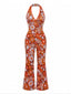 [Vorverkauf] Orange 60er Jumpsuit mit Blumen und Neckholder