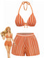 3PCS 1970er Streifen Stricken Boho Bikini Set & Cover-Up