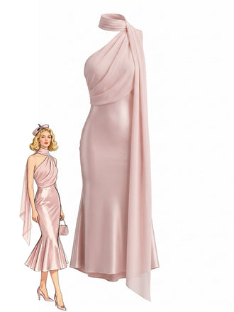 Orange & Rosa 30er Satin-Schal mit One-Shoulder