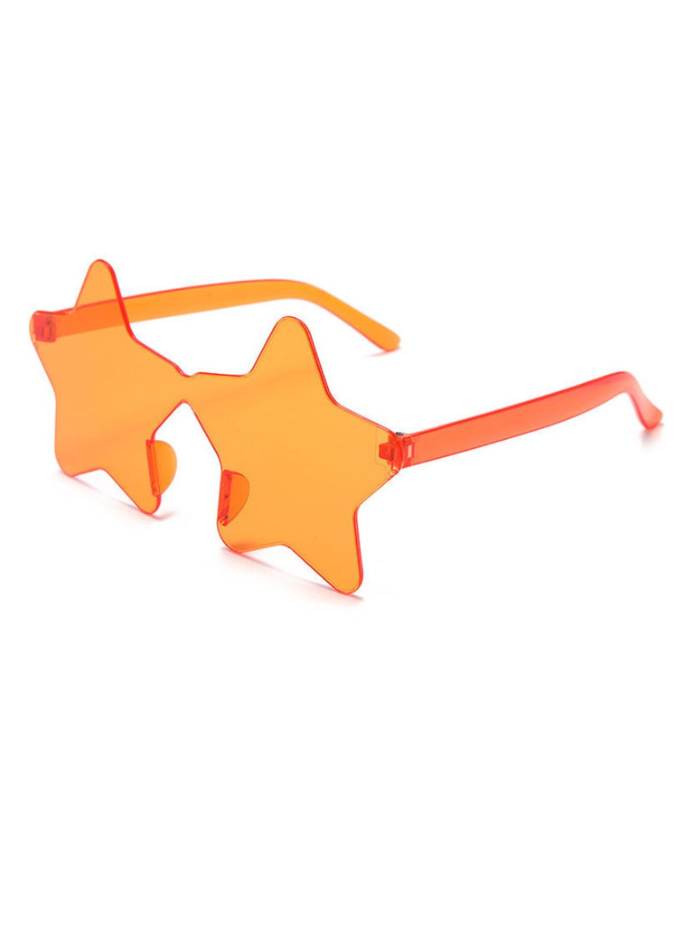 Retro-inspirierte, sternförmige Sonnenbrille mit getönten Gläsern in einem warmen Orangeton.