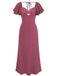 1930er Herz Neck Rüschen Sleeve Satin Kleid