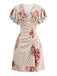 60er Satin-Kleid mit Flatterärmel und V-Ausschnitt