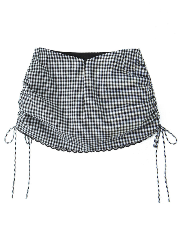 1970er Gingham Plaid Spitze Bogen Rock