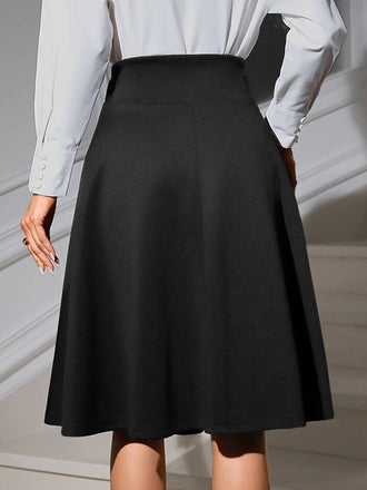 Schwarz 1940er Solide High Waist Schnürung Rock