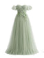 Hellgrünes 30er schulterfreies Netzkleid mit Blumen