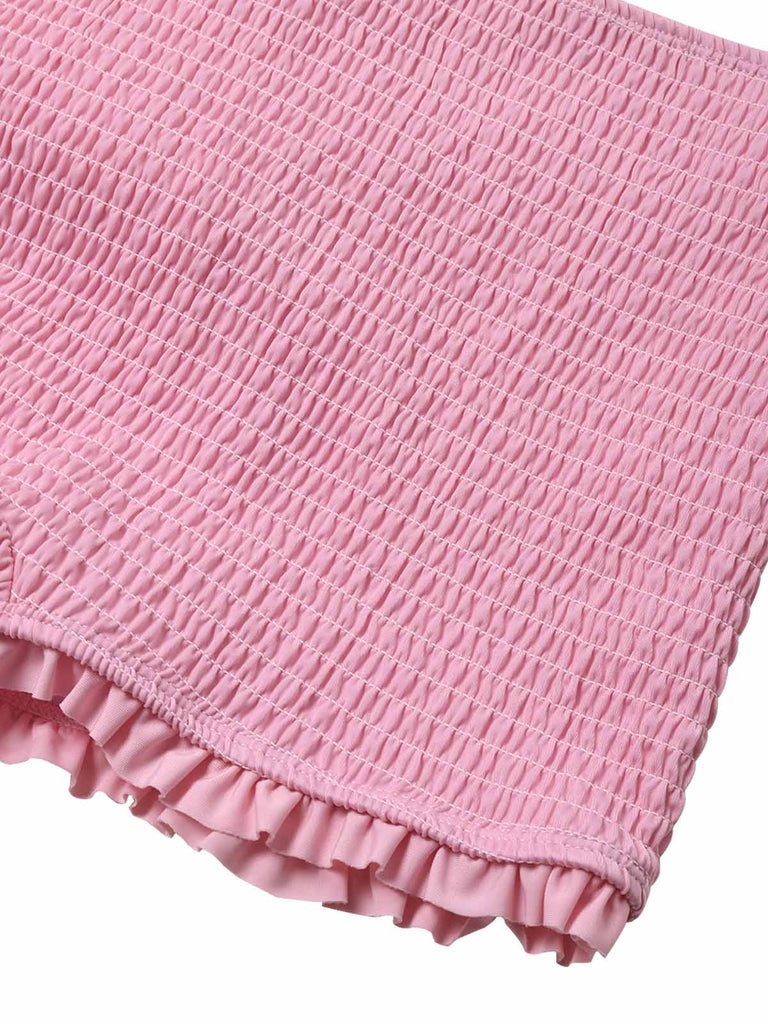 Rosa 50er Bikini-Set mit Neckholder und Erdbeere