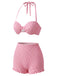 Rosa 50er Bikini-Set mit Neckholder und Erdbeere