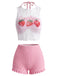 Rosa 50er Bikini-Set mit Neckholder und Erdbeere