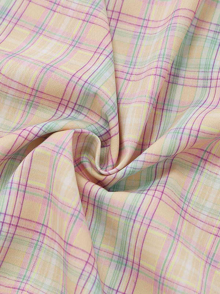 Pastellfarbenes Karokleid im Swing-Stil mit Rüschenschleife und herzförmigem Ausschnitt für einen Vintage-Look der 1950er Jahre