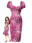 [Vorverkauf] Rosa 60er Bodycon-Kleid mit Leoparden-Print und Herzausschnitt