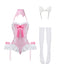 Pfirsichrosa 5PCS 1980er Häschen Mädchen Offen Schritt Body Dessous