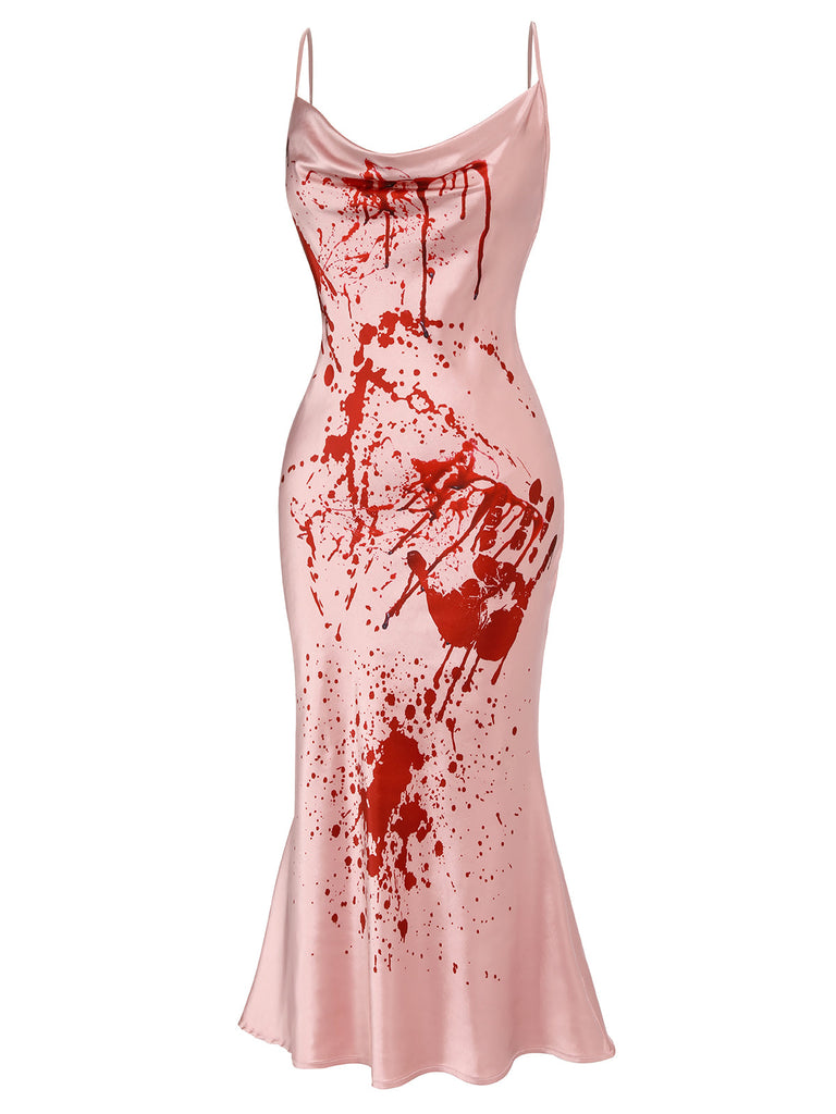 30er Satin-Maxikleid mit Spinnennetz und Wasserfallausschnitt
