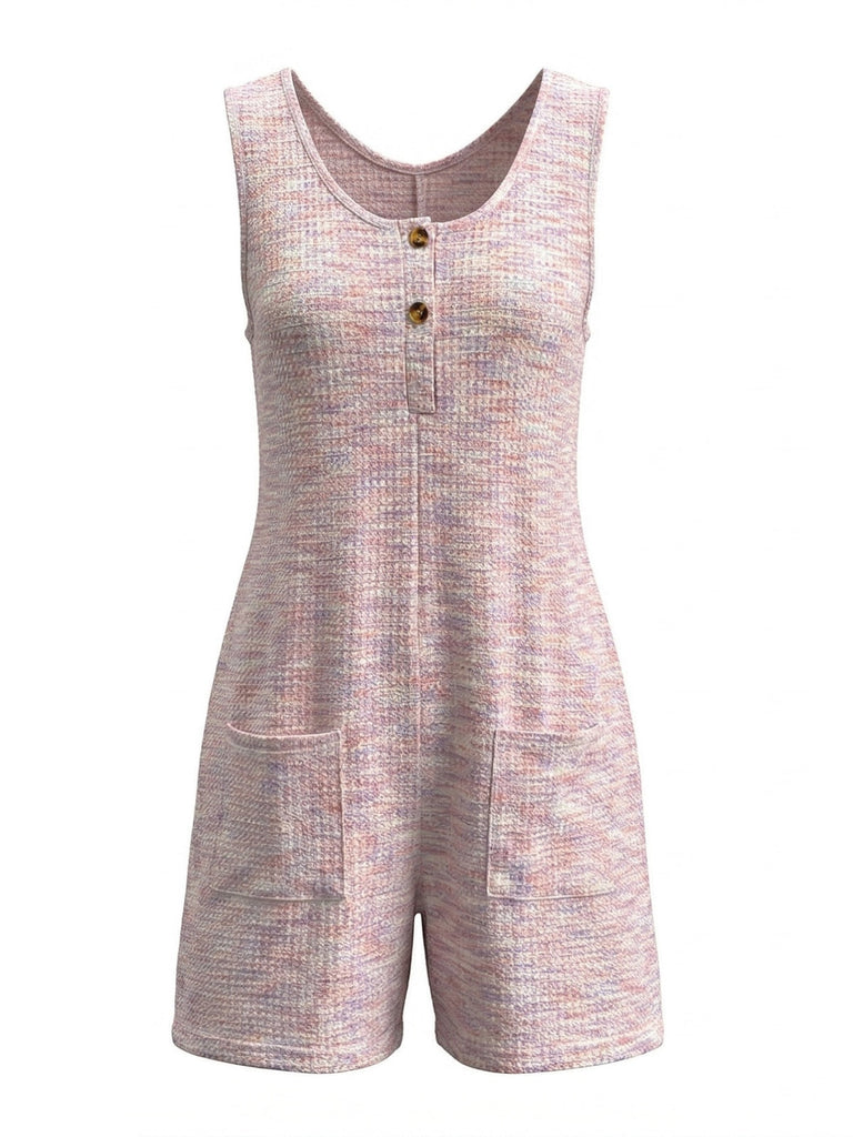 Rosa 30er Ärmelloses Romper mit Knopfleiste und Tweed