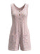 Rosa 30er Ärmelloses Romper mit Knopfleiste und Tweed