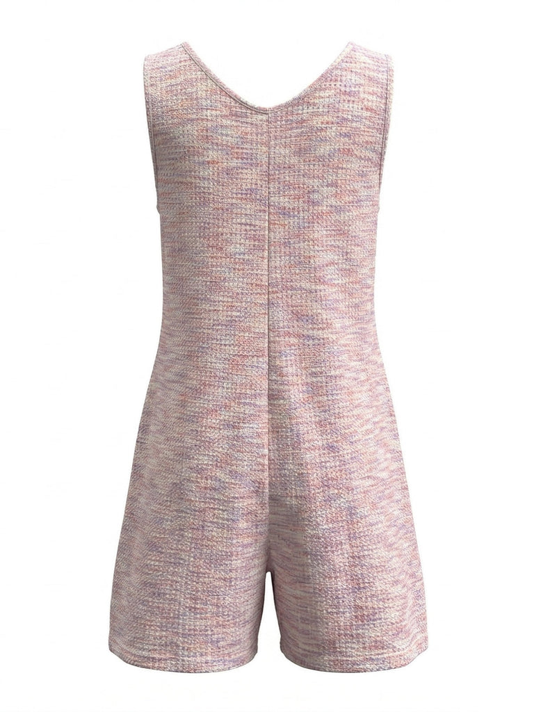Rosa 30er Ärmelloses Romper mit Knopfleiste und Tweed