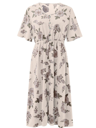 [Übergröße] Rosa 40er Kleid mit Blumen-Print und Kurzarm