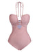 Rosa 40er Badeanzug mit Neckholder und Criss-Cross